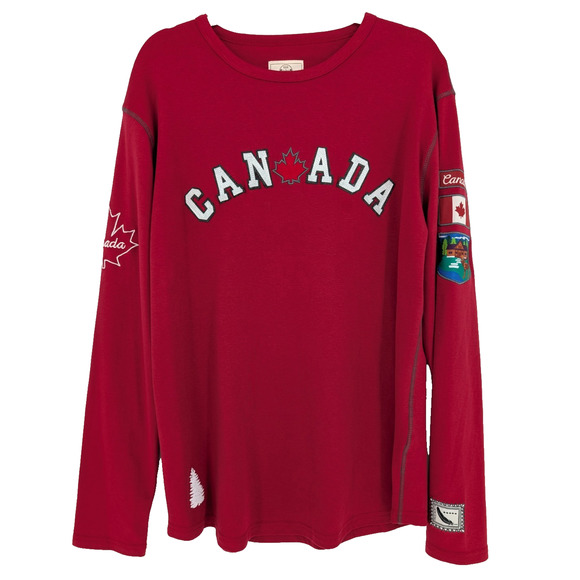 Mens Red Vintage Collection Canada Graphic Patch Spell Out Long Sleeve Tee XL - Picture 2 of 11